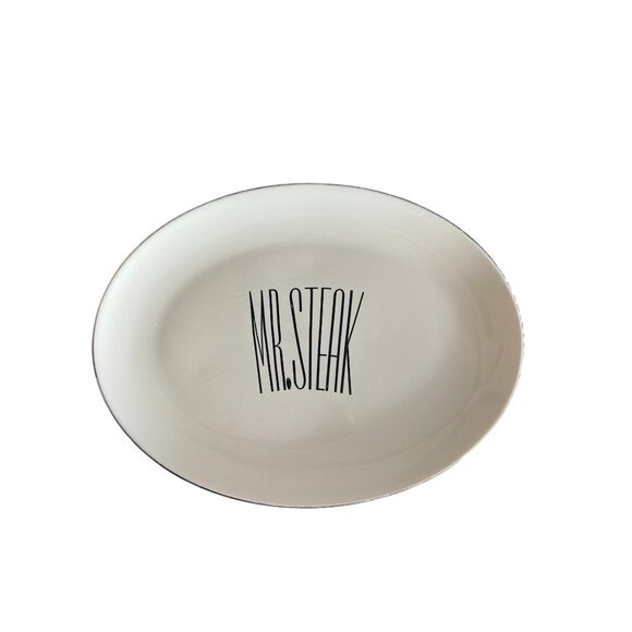 Mr. Steak Oval Serving Platter Dish 12" White Porcelain Retro Dining Collectible - Picture 1 of 3